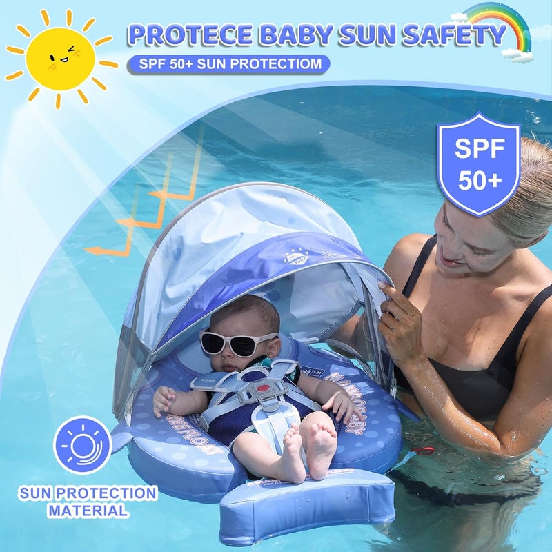 28°C Mambobaby Baby Float with Canopy & Tail Non-Inflatable Baby Swim Float Upgrade Soft Infant Pool Float Sun Protection Newborn Pool Float 3-24 Months Skin-Friendly Material for Toddler Boys Girls - Image 3